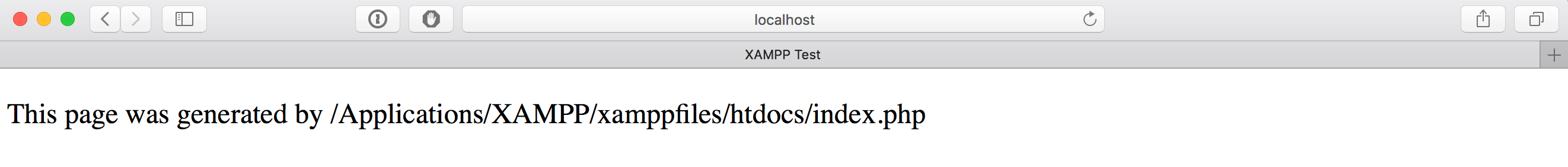 Test page for localhost with DocumentRoot set to /Applications/XAMPP/xamppfiles/htdocs
