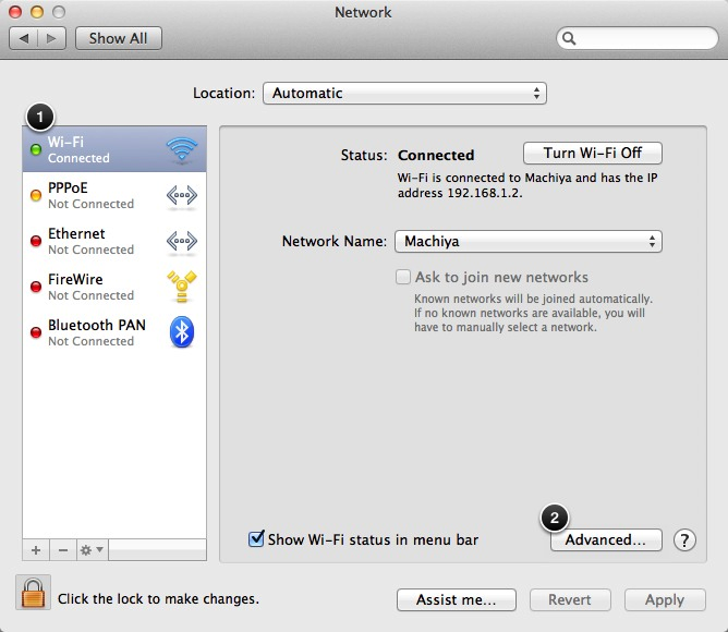 Network preference pane in System Preferences