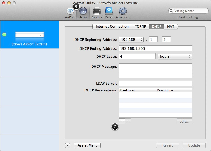 DHCP tab showing DHCP reservations