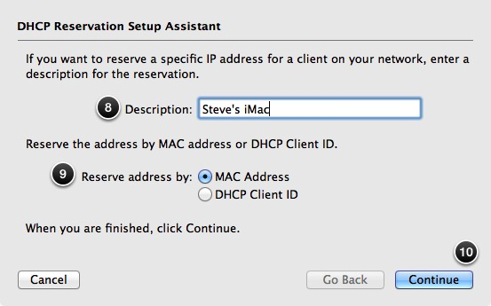Initial screen of the DHCP Reservation Setup Assistant