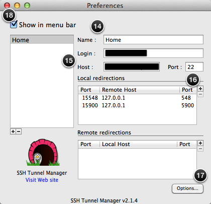 Configuring a new SSH tunnel using SSH Tunnel Manager