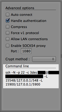 Command line created by SSH Tunnel Manager