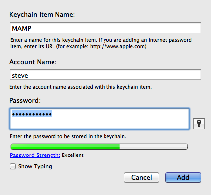 Adding a new keychain item in Keychain Access