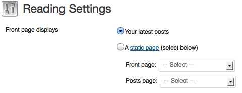 Reading Settings with Front page displays set to Your latest posts