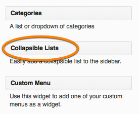 The Collapsible Lists widget on the Widgets page
