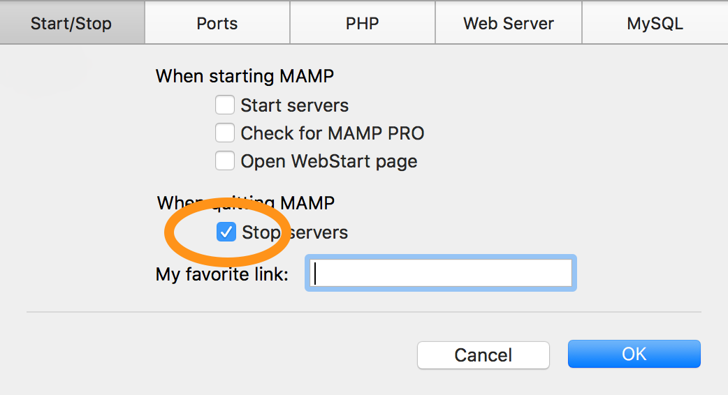 MAMP's Start/Stop Options