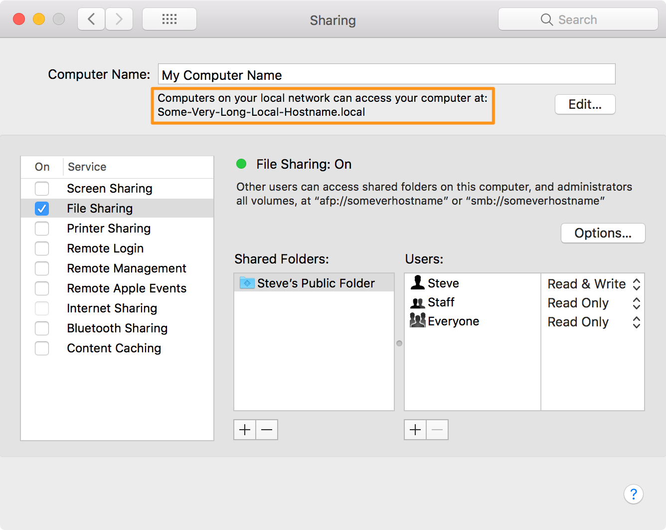 Bonjour name in Sharing pane of System Preferences
